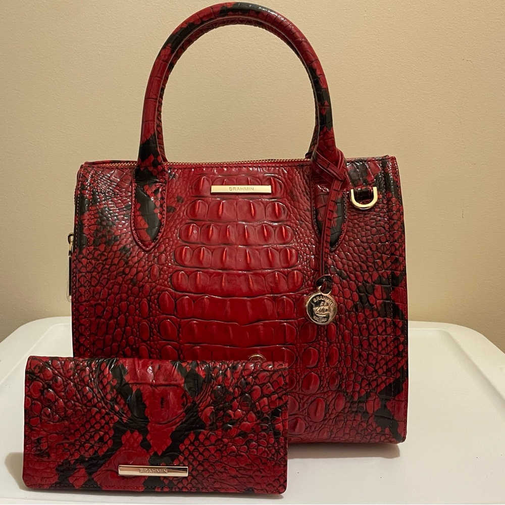 Brahmin Red Small Caroline Lipstick Ombré Bag with Matching Wallet